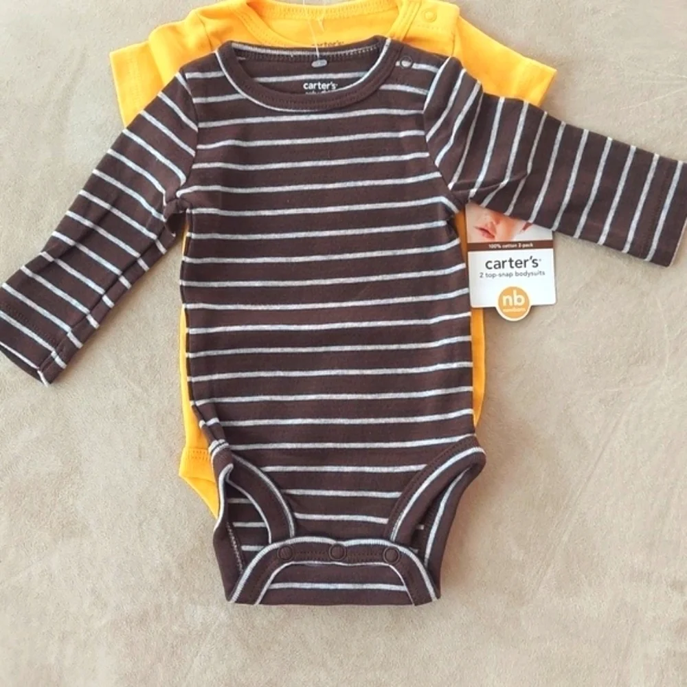Carter's 2pc short long sleeve bodysuit monkey guitar - yellow brown - size nb